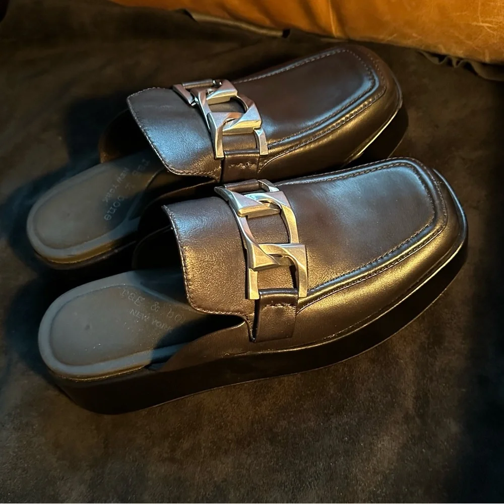 Rag & Bone Logan leather silver chain loafer mule slide platform flatform size 9 - Picture 11 of 16